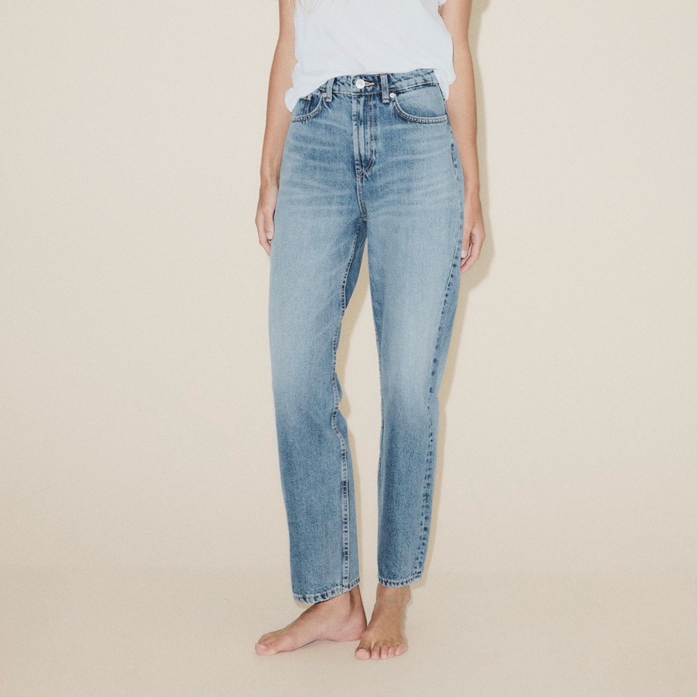 Zara High Rise Light Blue Cotton Denim Mom Jeans